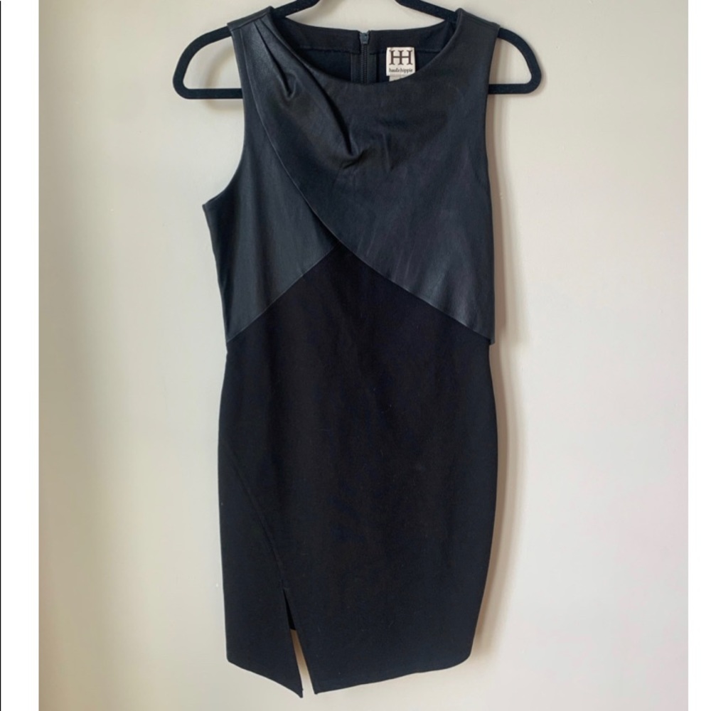 Haute Hippie faux leather black cocktail dress size 6